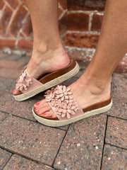 Pink Faux Suede Floral Sliders