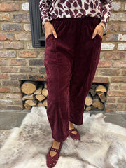 Wine Velour Barrel Leg Trousers Jaiya