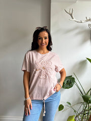 Pink Textured Sequin Flower Tee Fiona