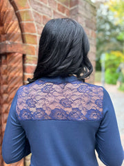 Navy Lace Ribbed Top Francesca