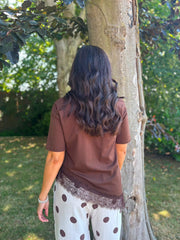 Chocolate Asymmetric Lace Hem Top Wendy