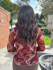 Wine Sheer Swirl Print Top Hope