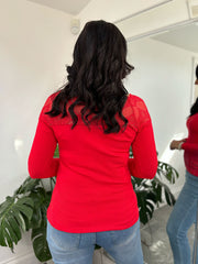 Red Long Sleeve Lace Top Ruby
