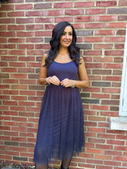 Navy Half Mesh Slip Olivia