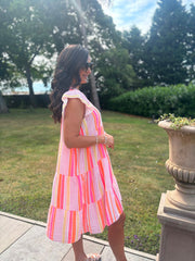 Lipstick Bubble Cotton Striped Dress Crystal