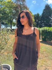 Chocolate Raw Edge Towelling Vest Natasha