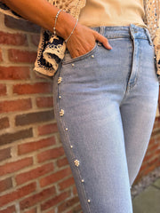 Light Denim Embellished Straight Leg Jeans