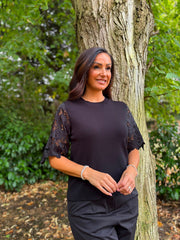 Black Lace Sleeve Fine Knit Becca