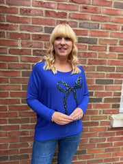 Royal Blue Sequin Bow Soft Knit Zoe