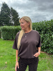 Chocolate Drawstring Hem Top Judy