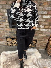 Winter White Dogtooth High Neck Knit Lainey