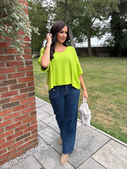 Lime V-Neck Reverse Seam Knit Diana