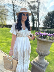 White Boho Tiered Maxi Dress Rosalie