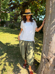 Khaki Smocked Waist Hareem Trousers