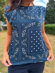 Navy Sleeveless Paisley Top Caitlyn