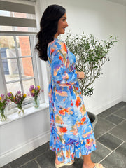 Blue Watercolour Floral Maxi Dress Bea
