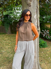 Mocha Gingham Barrel Leg Trousers
