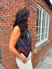 Navy Zig Zag Halter Neck Top Jessie