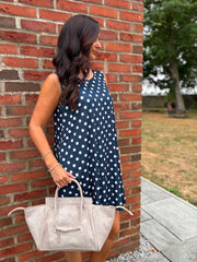 Navy Ring Detail Polka Dot Dress Anna