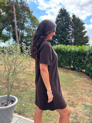 Chocolate Collared Towelling Dress Natasha