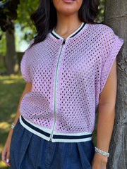 Pink Crochet Net Sleeveless Jacket Sharon