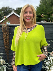 Lime V-Neck Reverse Seam Knit Diana