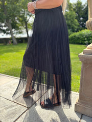 Black Pleated Mesh Tulle Skirt