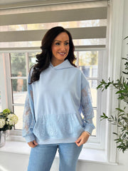 Light Blue Luxury Lace Mesh Hoodie Adalynn
