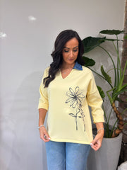 Lemon Collared Flower Sweatshirt Angel