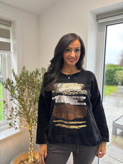 Black Chenille Brushstroke Sweatshirt Donna