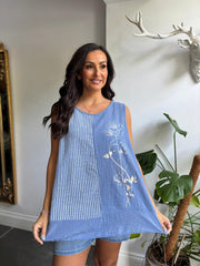 Denim Striped Panel Sleeveless Top Gaynor