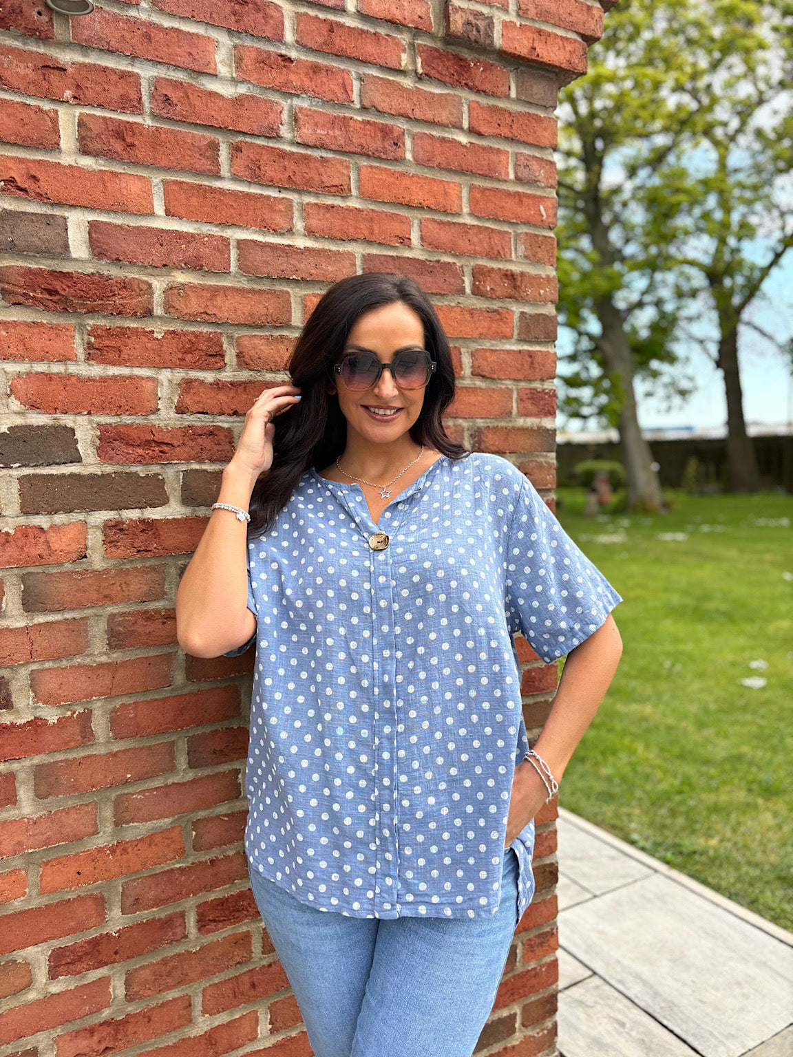 Denim Polka Dot Top Everly – Tillett's