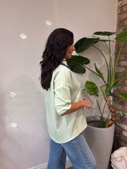 Mint Collared Flower Sweatshirt Angel