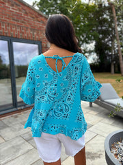Blue Bubble Cotton Paisley Top Kimberly