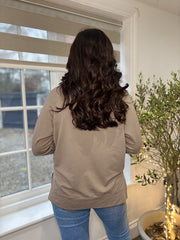 Mocha Button Down Sweat Top Quinn