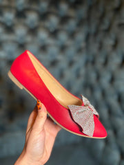 Red Diamante Bow Flats