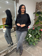 Black Sequin Sleeve Sweatshirt Rylee