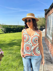 Orange Medallion Shimmer Vest Elaina