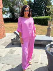 Candy Pink Bubble Cotton Trouser Set Hayley
