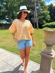 Peach Puff Sleeve Striped Top Erin
