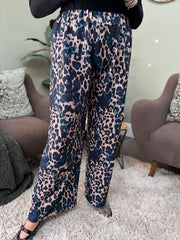 Navy Leopard Stripe Wide Leg Trousers