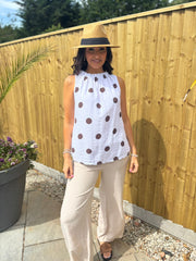 White Polka Dot Sleeveless Top Tiana