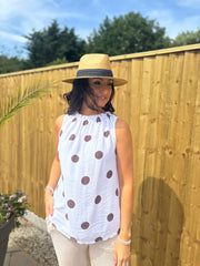 White Polka Dot Sleeveless Top Tiana