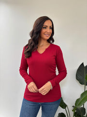 Wine Ribbed Long Sleeve Top Emma