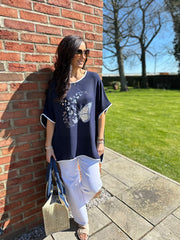 Navy Butterfly Crepe Top Gail
