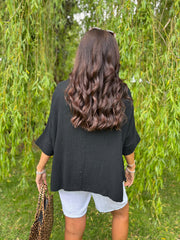 Black Bubble Cotton Pocket Blouse Carol