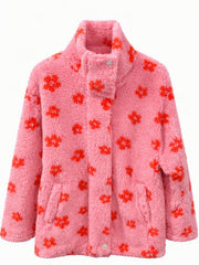 Candy Pink Luxury Floral High Neck Fleece Ella
