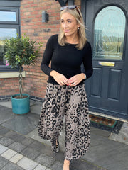 Mocha Leopard Print Barrel Leg Trouser