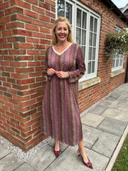 Wine Pattern Stripe Shimmer Dress Freya
