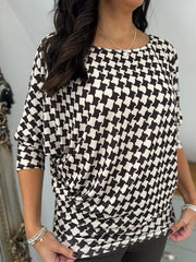 Chocolate Geometric Batwing Top Edie